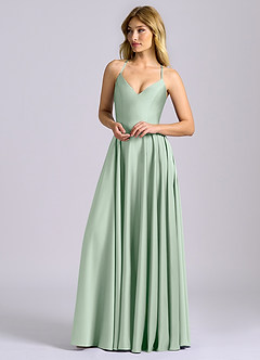 Azazie Truce Vestidos de damas de honor Vestido de Agave de Satén Elástico de Corte en A image4