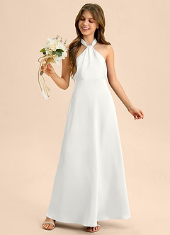 Azazie Beah Junior Robe Trapèze en Satin extensible Plissée Blanc image2