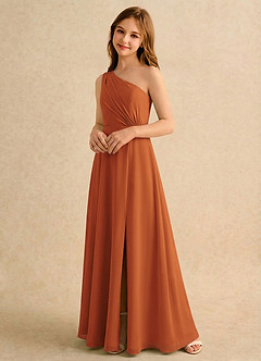 Azazie Puddles Girls Formal Abiti da Ragazza di Fiori Abito A-Line in Chiffon Monospalla Cannella image4