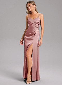 Azazie Azuree Bridesmaid Dresses Dusty Rose A-Line Pleated Stretch Satin Dress image5