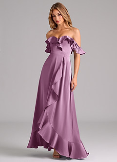 Azazie Lyra Bridesmaid Dresses Wisteria A-Line Off the Shoulder Stretch Satin Convertible Dress image4
