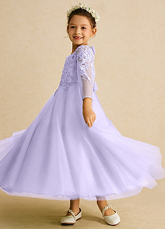 Azazie Precious Blumenmädchenkleider A-Linie Spitze Tüll Kleid Flieder image5