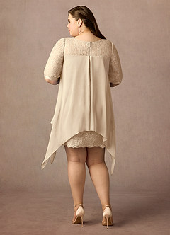 Azazie Flo Mère de la mariée Robes Robe Trapèze en Mousseline de soie Dentelle Champagne image7