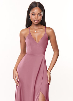 Azazie Maksim Bridesmaid Dresses Vintage Mauve A-Line V-Neck Stretch Satin Dress image5
