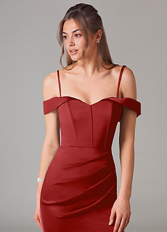 Azazie Everly Bridesmaid Dresses Pomegranate Mermaid Off the Shoulder Stretch Satin Convertible Dress image2