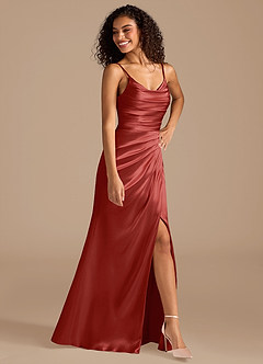 Azazie Deandra Robes de demoiselle d'honneur Robe Sirène en Satiné métallisé Plissée Rouille image2