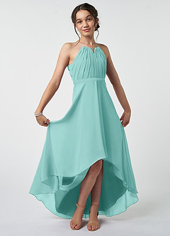 Azazie Oaklynn Junior Robe Trapèze en Mousseline de soie Plissée Aqua image2