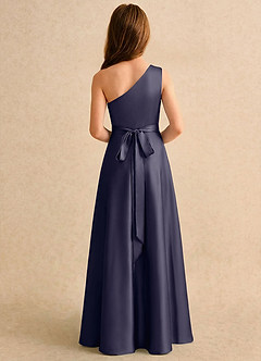 Azazie Puddles Girls Formal Robe Demoiselle D'honneur Fillette Robe Trapèze en Satin extensible Une épaule Bleu Orageux image2
