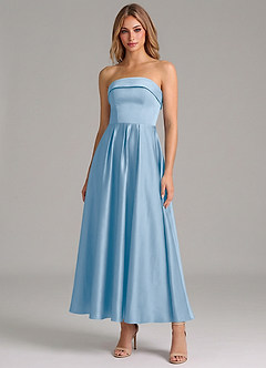 Azazie Lucienne Brudepigekjoler En streg Plisseret Stræk satin Ankel-længde Kjole image1