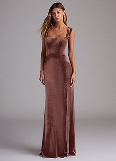 Azazie Junia Bridesmaid Dresses Espresso Sheath Off the Shoulder Velvet Convertible Dress image1