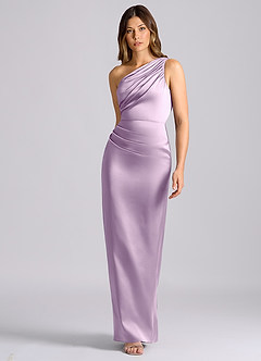 Azazie Akilah Bridesmaid Dresses Frosted Lilac Mermaid One Shoulder Stretch Satin Dress image4