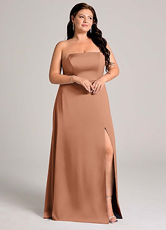 Azazie Wren Bridesmaid Dresses Bronzer A-Line Strapless Stretch Satin Convertible Dress image12