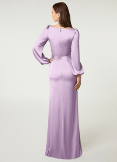 Azazie Mel Bridesmaid Dresses Frosted Lilac Sheath Long Sleeve Stretch Satin Dress image2