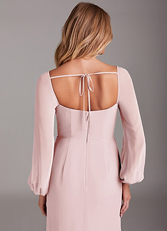Azazie Charissa Bridesmaid Dresses Blushing Pink Sheath Long Sleeve Chiffon Dress image2
