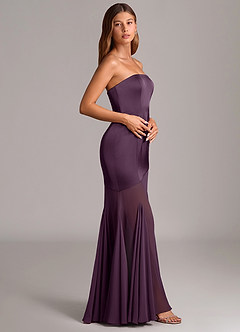 Azazie Uma Bridesmaid Dresses Plum Mermaid Strapless Chiffon Convertible Dress image4
