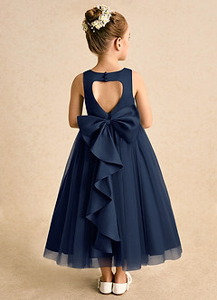 Azazie Solia vestidos de niña de las flores Vestido de Azul Marino Oscuro de Tul de Princesa con Lazo image1