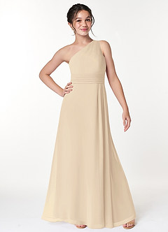 Azazie Cleo Vestido de Champán de Gasa/ Chiffon de Acampanado con Plisado image4
