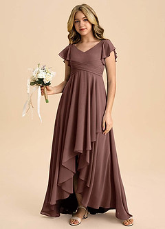 Azazie Caria Junior Espresso A-Line Pleated Chiffon Dress image6