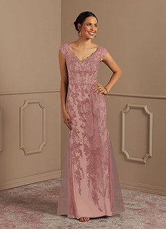 Azazie Melena Mother of the Bride Dresses Dusty Rose Champagne Mermaid Lace Tulle Dress image1