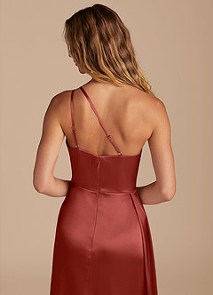 Azazie Maron Final Sale Auburn Sheath One Shoulder Metallic Satin Dress image2