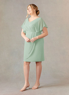 Azazie Julia Final Sale Agave Sheath V-Neck Pleated Chiffon Dress image8