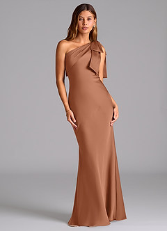 Azazie Yuanna Brudtärnklänningar Klänning av Sjöjungfru i Stretch Satin En axel Bronzer image1