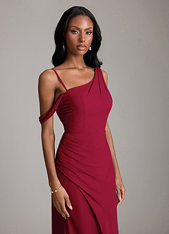 Azazie Madelyn Bridesmaid Dresses Burgundy Mermaid One Shoulder Chiffon Convertible Dress image3