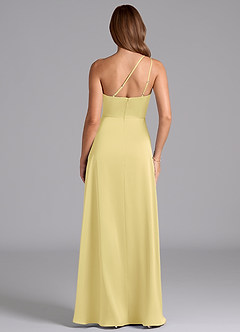 Azazie Trina Bridesmaid Dresses Lemon Sorbet A-Line One Shoulder Stretch Satin Dress image2