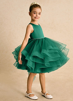 Azazie Tinie Flower Girl Dresses Emerald Ball-Gown Bow Tulle Dress image4