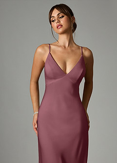 Azazie Stefania Bridesmaid Dresses Desert Rose A-Line Stretch Satin Dress image6