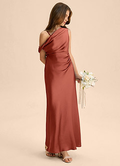 Azazie Emerson Junior Abito Tubino in Raso Elasticizzato a Spalla Scoperta Terracotta image4