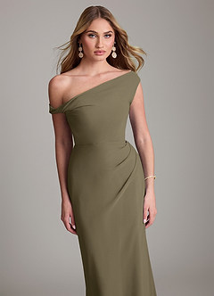 Azazie Emerson Bridesmaid Dresses Willow Green Sheath Off the Shoulder Chiffon Dress image2
