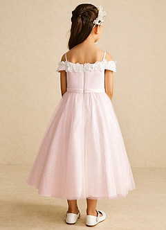 Azazie Patsie Flower Girl Dresses Blushing Pink A-Line Off the Shoulder Tulle Dress image4