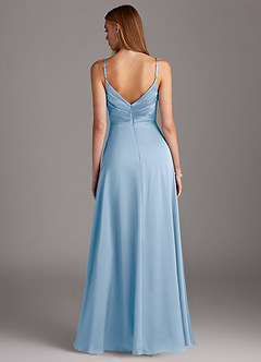 Azazie Calissa Final Sale Agave A-Line V-Neck Pleated Stretch Satin Dress image2