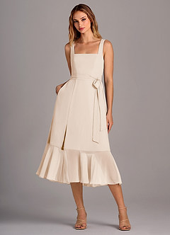 Azazie Deb Brautjungfernkleider Wandelbar A-Linie mit Taschen Chiffon Kleid Alabaster Weiß image1