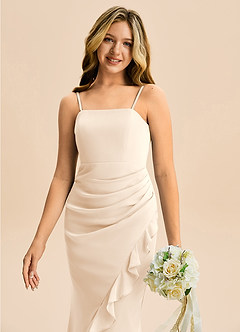 Azazie Buzzy Junior Robe Fourreau en Mousseline de soie Plissée Albâtre Blanc image2