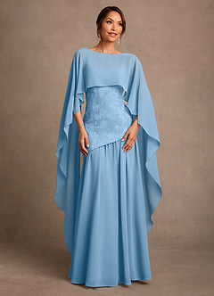 Azazie Flossie Mother of the Bride Dresses Steel Blue A-Line Pleated Chiffon Dress image1
