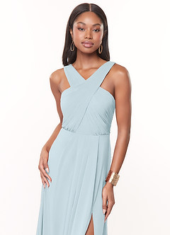 Azazie Brandie Vestidos de damas de honor Vestido de Azul Cielo de Chifón elástico de Corte en A con Plisado image5