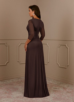 Azazie Annetta vestidos de madre de la novia Vestido de Ganache de Malla de Corte en A con Cuello en V Manga Larga image3