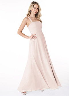 Azazie Jay Bridesmaid Dresses Rose Petal A-Line Square Neckline Side Slit Chiffon Dress image3