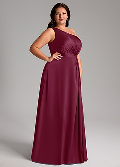 Azazie Brooke Vestidos de damas de honor Vestido de Mora de Satén Elástico de Corte en A con Hombro unilateral image10