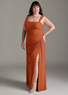 Azazie Jesaphine Vestidos de damas de honor Vestido de Naranja Quemada de Gasa de Corte Recto con Lazo image11