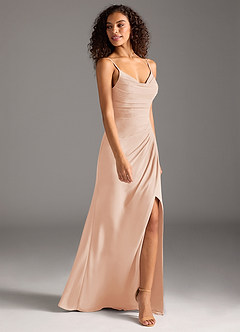 Azazie Deandra Brautjungfernkleider Meerjungfrau-Linie Plissee Chiffon Kleid Englisches Rosa image4