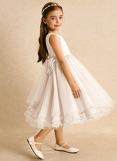 Azazie Lass vestidos de niña de las flores Vestido de Alabastro Blanco de Tul de Corte En A con Lazo image4