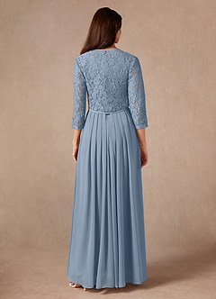 Azazie Ainsling Mère de la mariée Robes Robe Trapèze en Mousseline de soie Dentelle à encolure carrée Bleu Poussiéreux image2