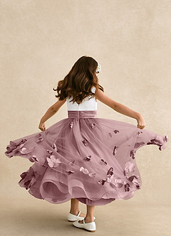Azazie Vi Flower Girl Dresses Dusty Rose A-Line Sleeveless Tulle Dress image3