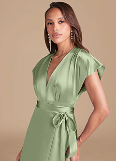 Azazie Nico Vestidos de damas de honor Vestido de Salvia Polvorienta de Satén Metálico de Corte en A con Plisado image2