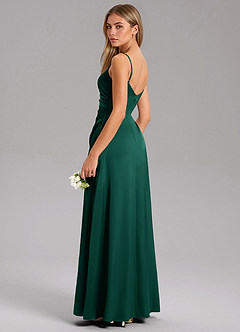 Azazie Azuree Bridesmaid Dresses Emerald A-Line Pleated Stretch Satin Dress image7