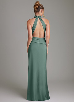Azazie Gracelynn Bridesmaid Dresses Eucalyptus Sheath Pleated Stretch Satin Dress image8