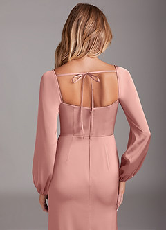 Azazie Charissa Brautjungfernkleider Etui Langarm Stretch-Satin Kleid Rosettenrosa image2